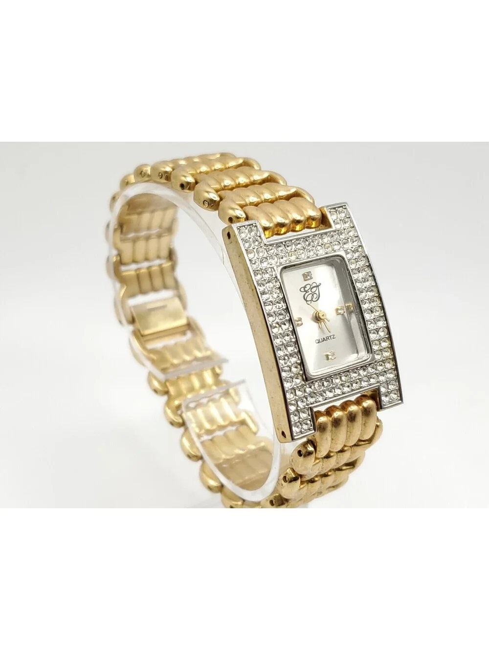 Elizabeth Taylor Womens Watch New Battery Gold Tone Silver Dial Rectangle 22mm